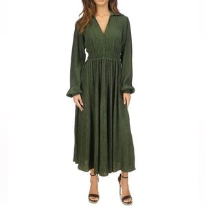 MICHAEL Michael Kors Olive Green Plisse Empire Midi Dress